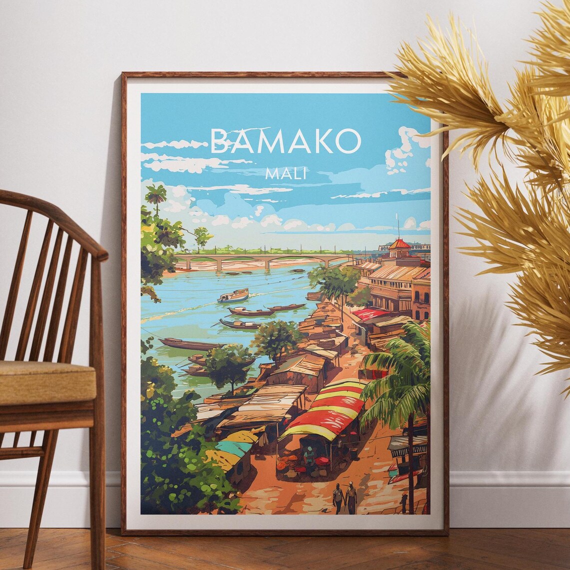 Bamako Mali Niger River Boats Riverside Market Africa Travel Poster