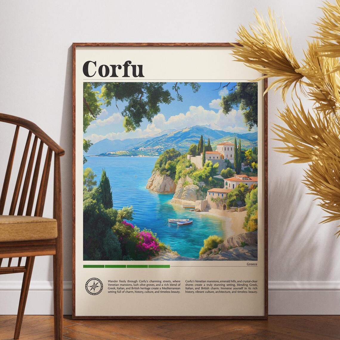 Corfu Greece Venetian Cove Emerald Hills Coastal Travel Poster