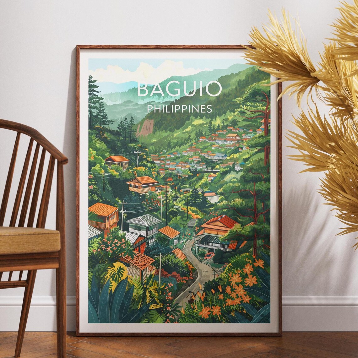 Baguio Philippines Mountain Town Forest Hills Vintage Travel Poster