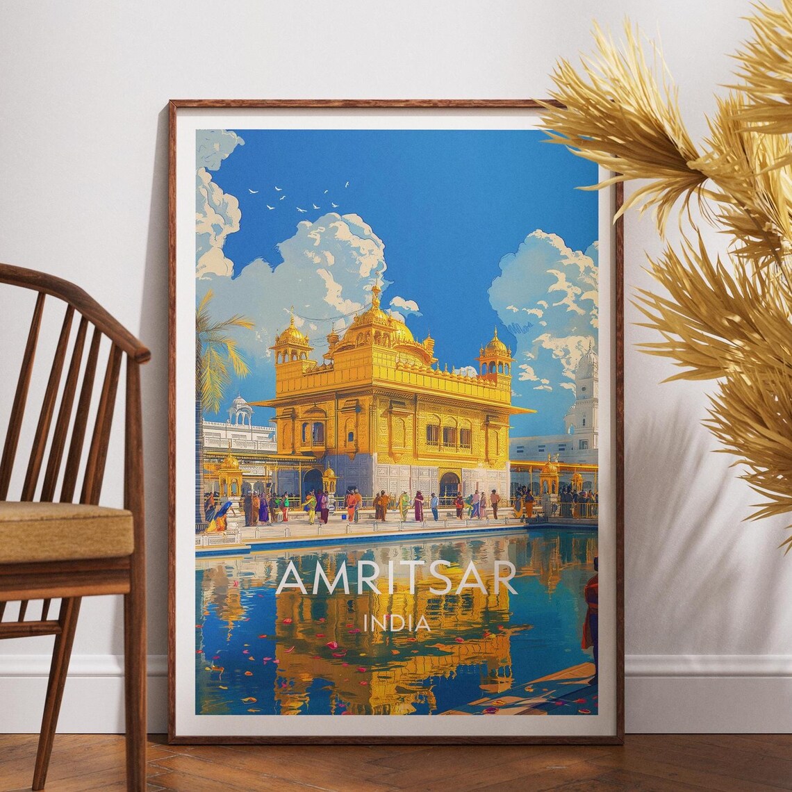 Amritsar India Golden Temple Reflection Pool Sacred Travel Poster