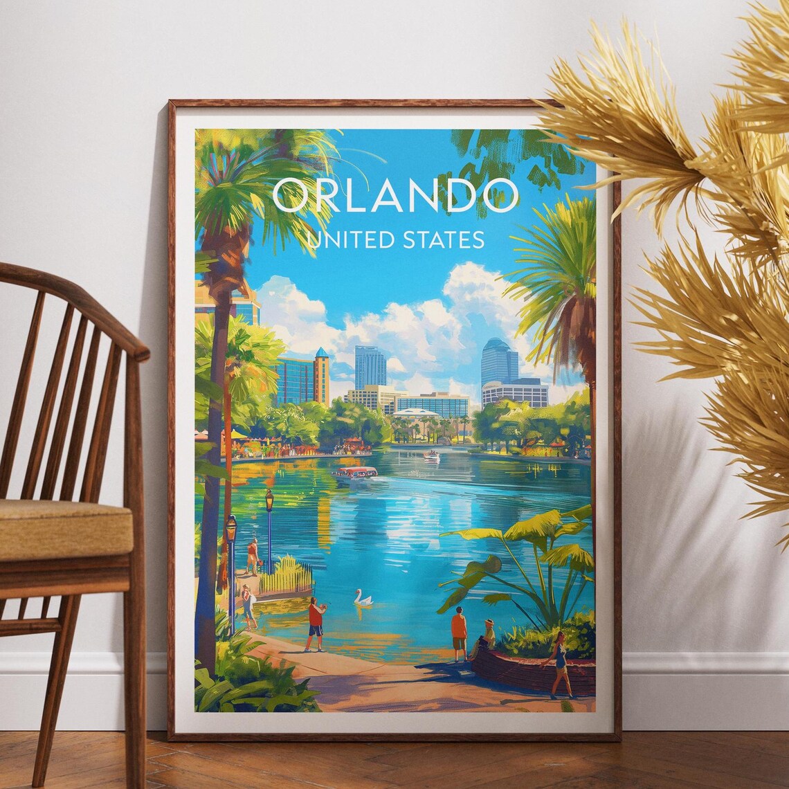 Orlando Florida Sunshine Lake Promenade Palm Skyline Wall Art