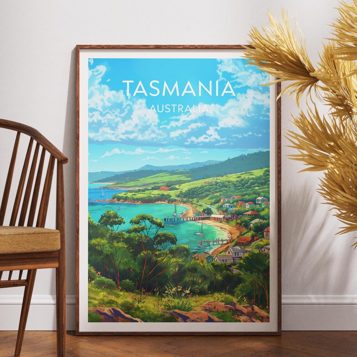 Tasmania Australia Coastal Town Pier Turquoise Bay Travel Poster