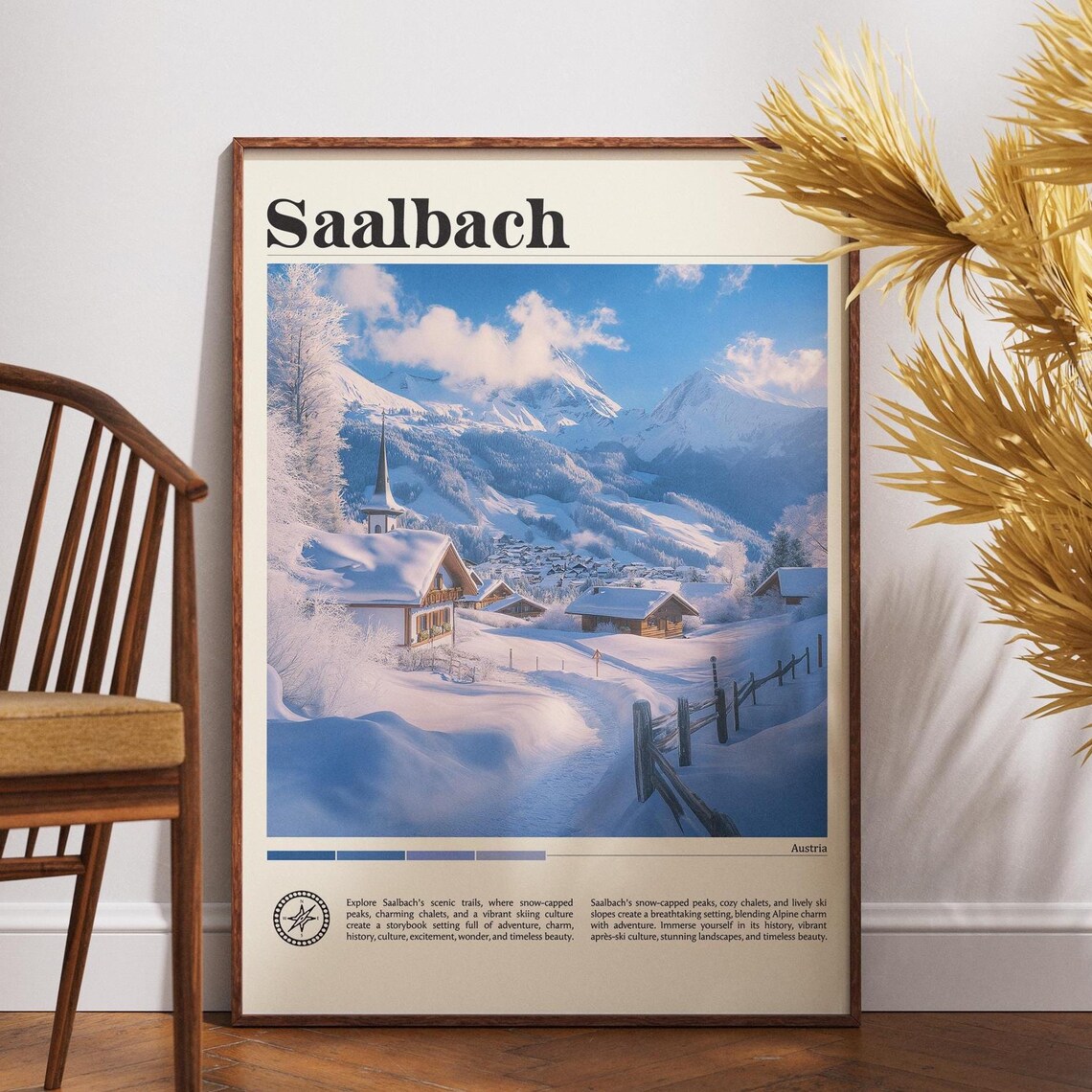 Saalbach Austria Winter Snow Village Ski Slopes Seasonal Travel Poster