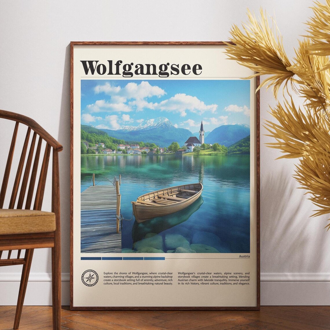 Wolfgangsee Austria Crystal Lake Rowboat Village Scenic Travel Poster
