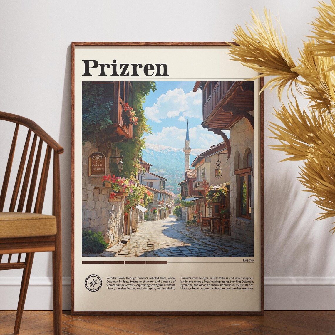 Prizren Kosovo Old Town Street Minaret Scene Europe Travel Poster