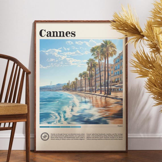 Cannes France Travel Print French Riviera Wall Art Poster Prints Illustration Decor