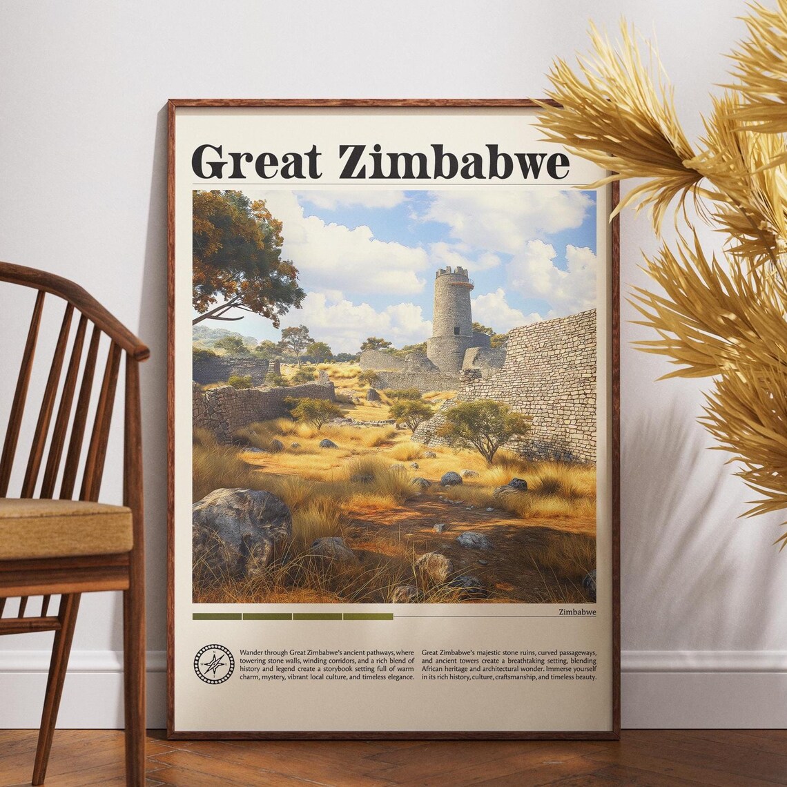 Great Zimbabwe Ancient Ruins Conical Tower Vintage Travel Poster