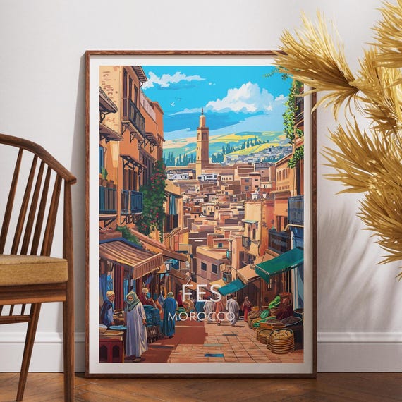 Fes Travel Print Morocco Poster Wall Art Africa Arab Maghreb Medina