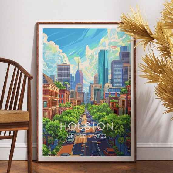 Houston United States Downtown Skyline Tree Lined Street Poster