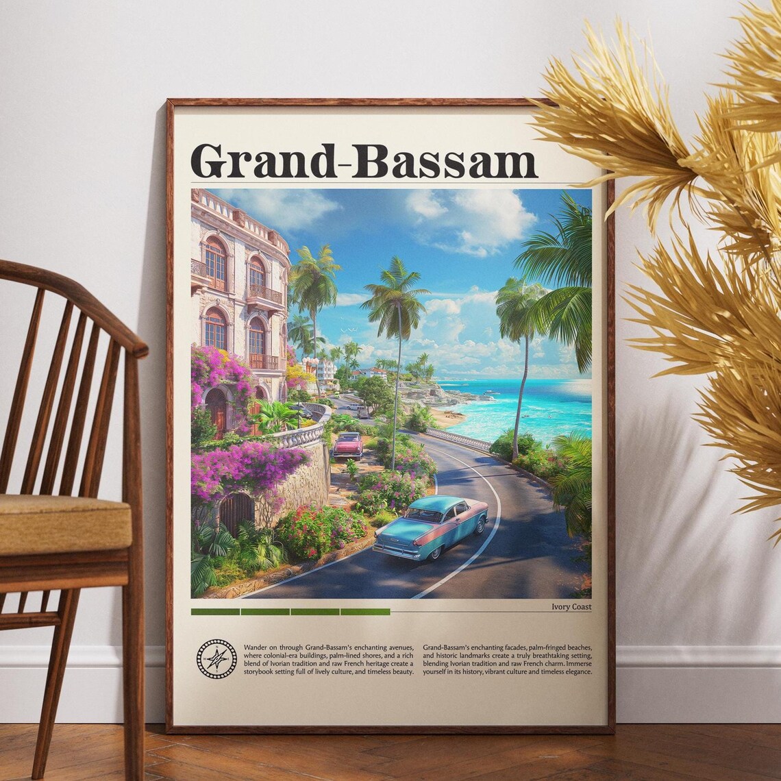 Grand-Bassam Ivory Coast Coastal Road Classic Cars Travel Poster