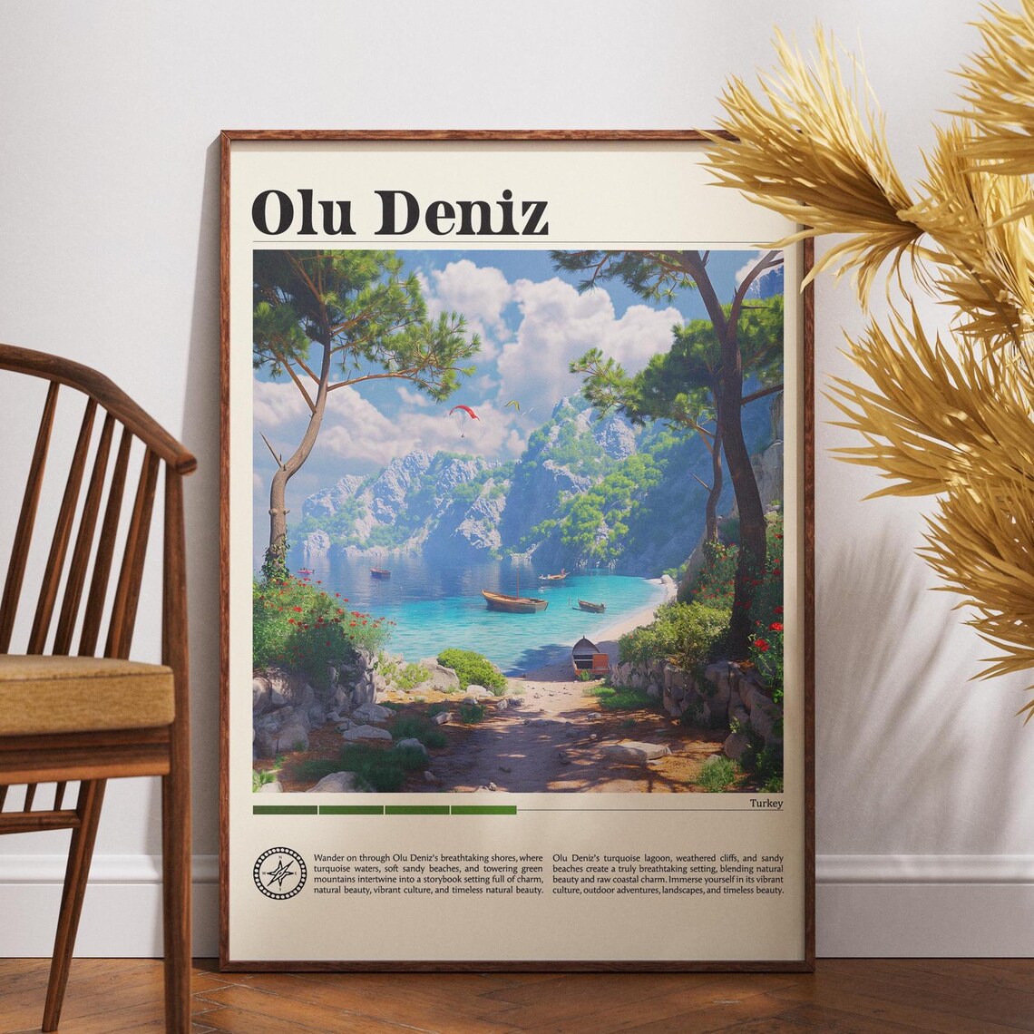 Olu Deniz Turkey Turquoise Lagoon Boats Paragliders Travel Poster