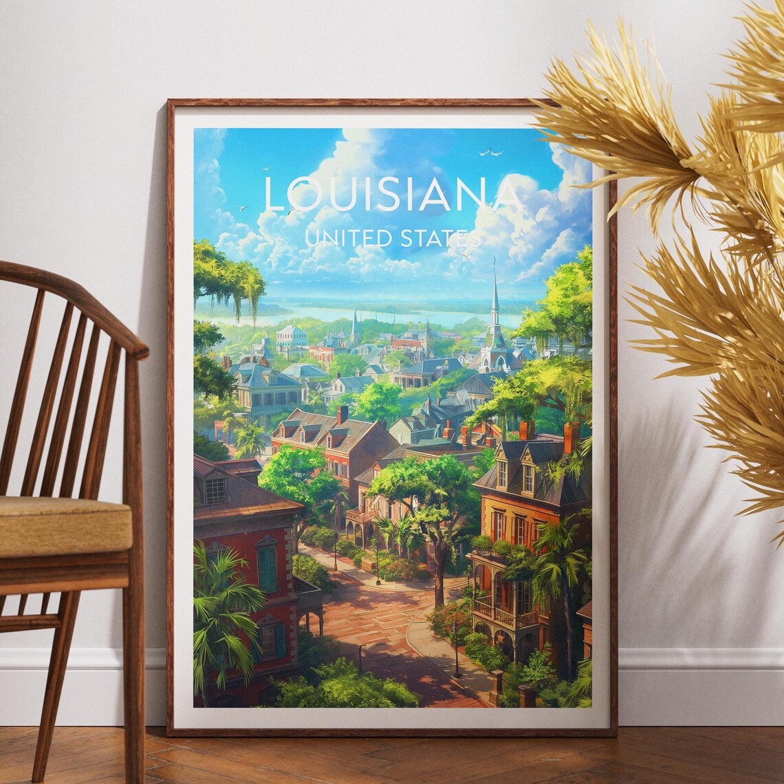 Historic Louisiana United States Southern Street Scene Travel Poster
