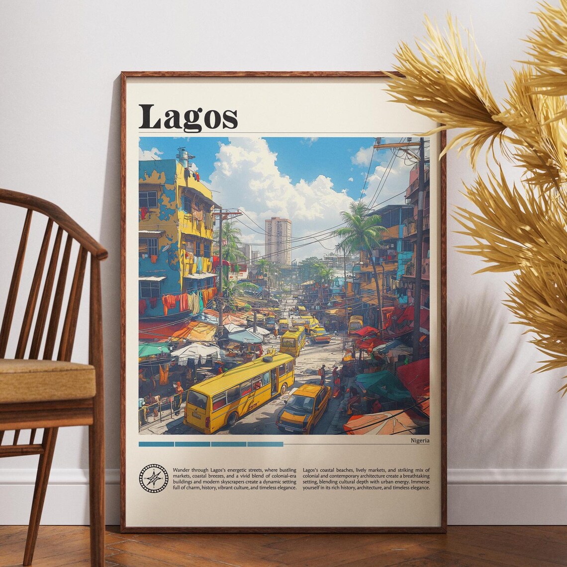 Lagos Nigeria Bus Station Travel Poster City Life and Market Scene