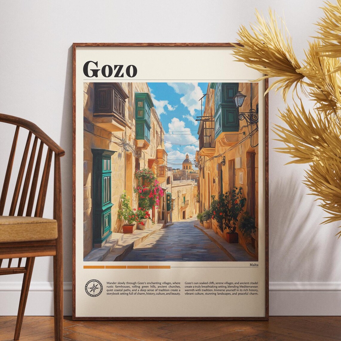 Gozo Malta Narrow Old Street Balconies Flowers Travel Poster