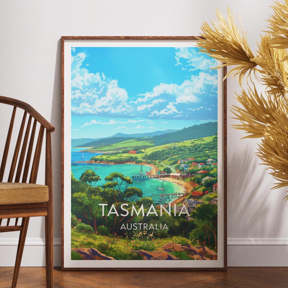 Tasmania Australia Seaside Village Pier Scenic Bay Travel Poster