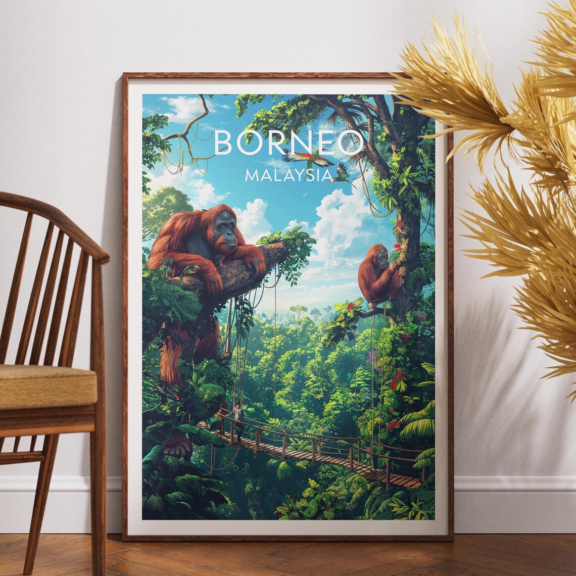 Borneo Malaysia Orangutan Jungle Canopy Bridge Travel Poster