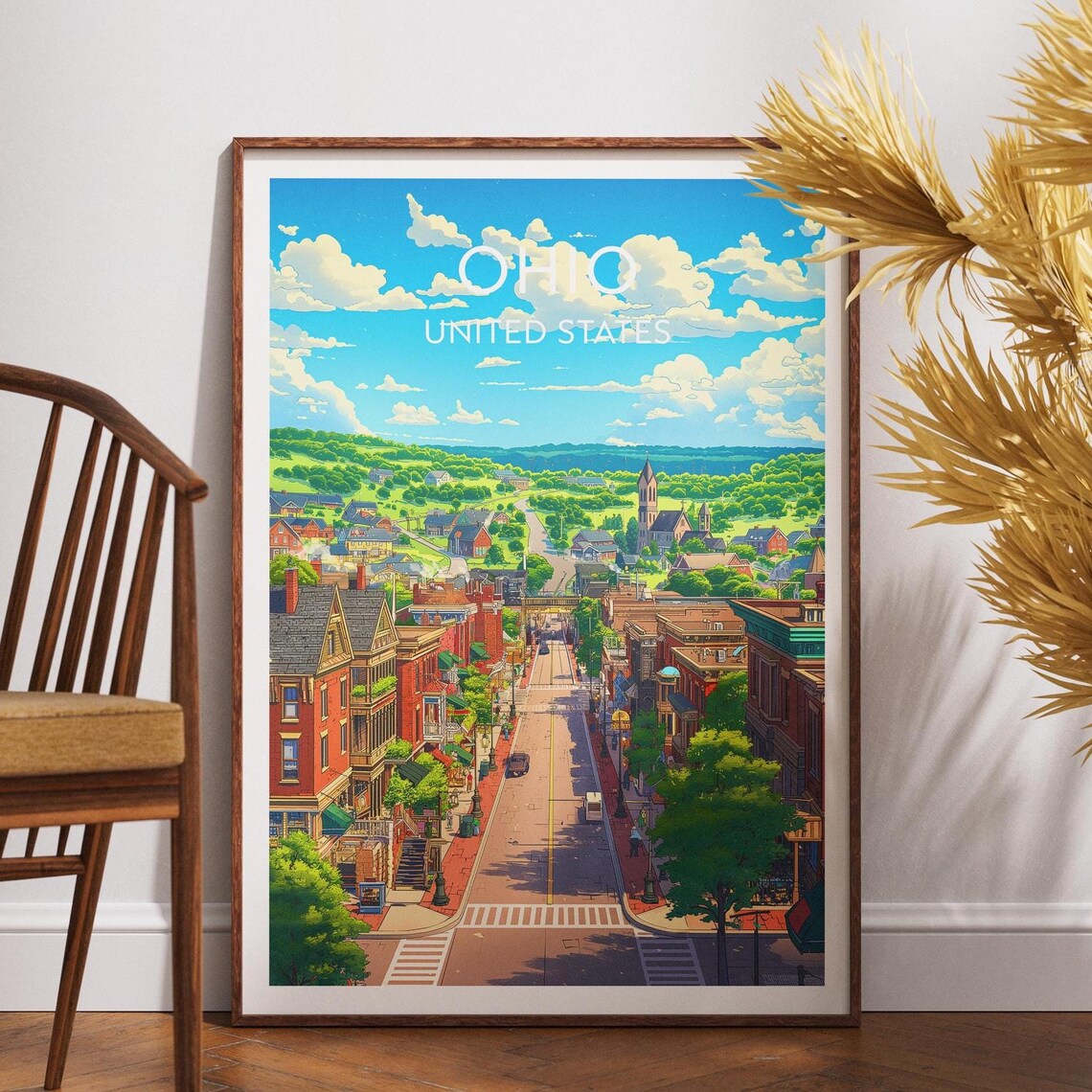 Ohio United States Vintage Small Town Street Scene Travel Poster