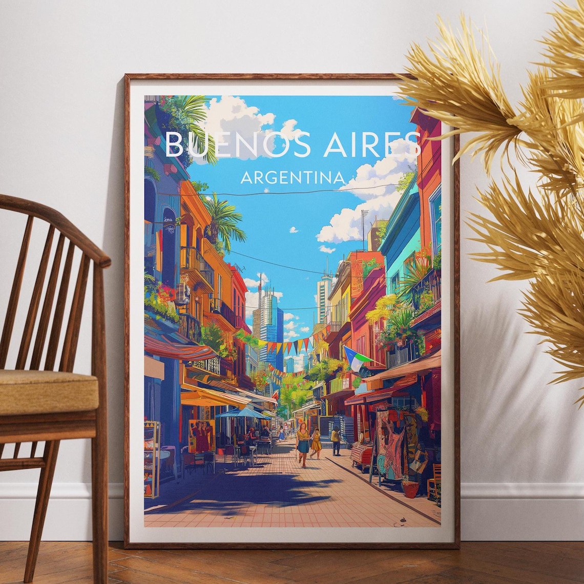 Buenos Aires Argentina Street Festival Bunting Vintage Travel Poster