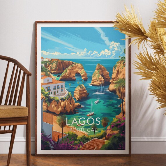 Lagos Portugal Sea Cliffs Sailboats Coastal Travel Poster Art