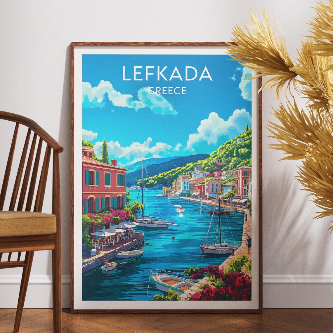 Lefkada Travel Poster, Greece Europe