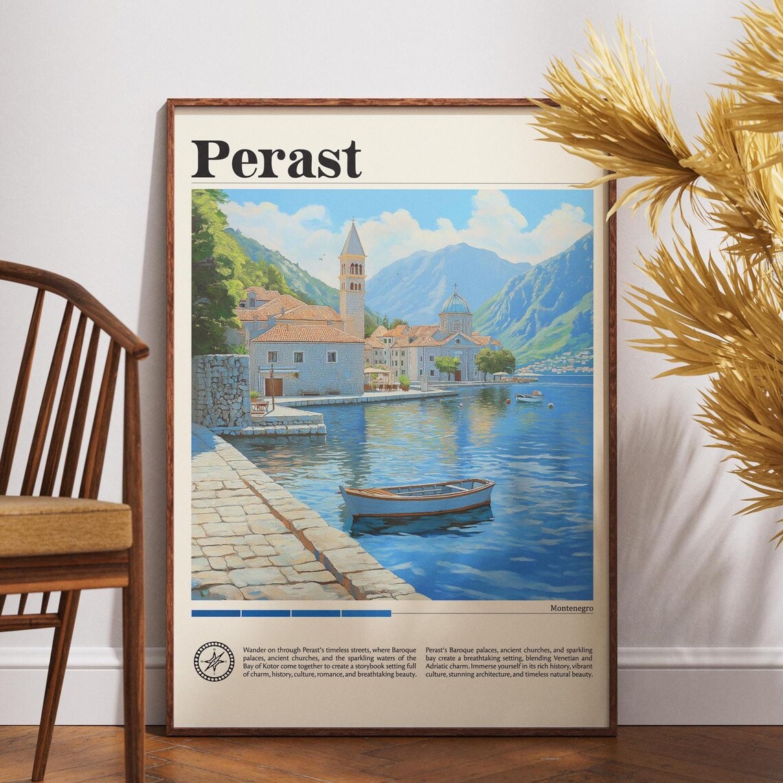 Perast Montenegro Bay Of Kotor Waterfront Church Vintage Poster