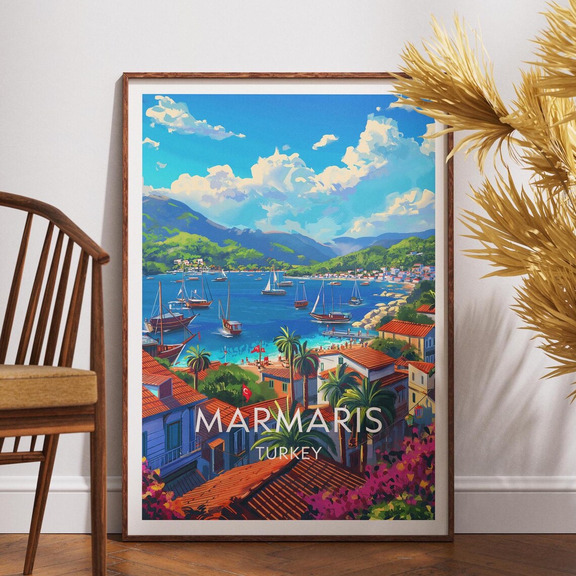 Marmaris Turkey Seaside Harbor Boats Turquoise Bay Travel Poster