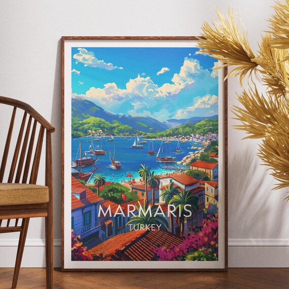 Marmaris Turkey Seaside Harbor Boats Turquoise Bay Travel Poster