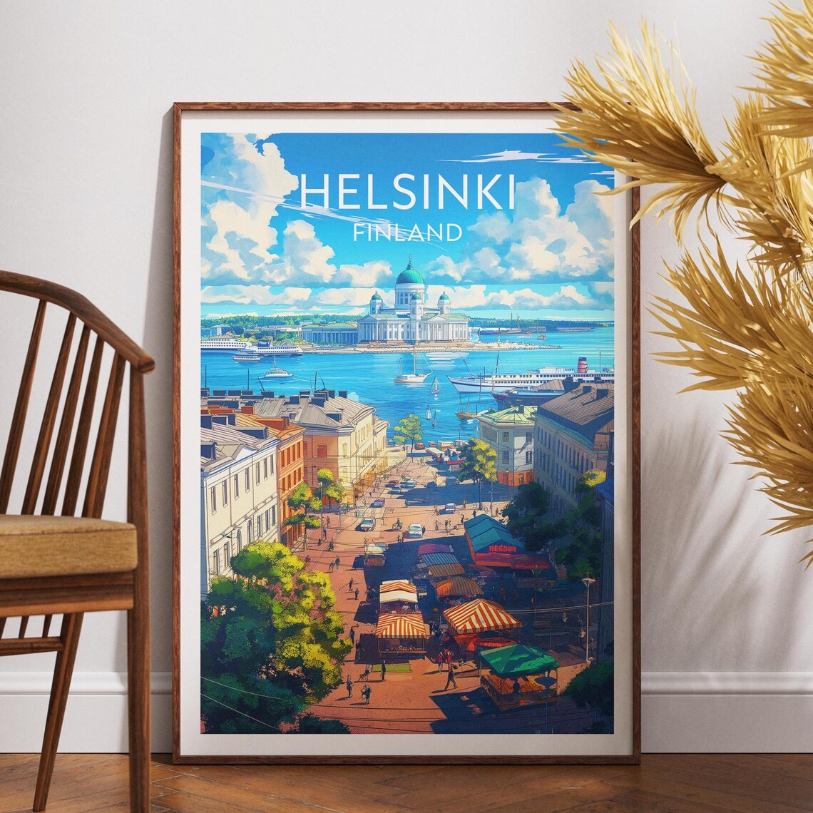 Helsinki Finland Harbor Travel Poster Cathedral Market Square Wall Decor