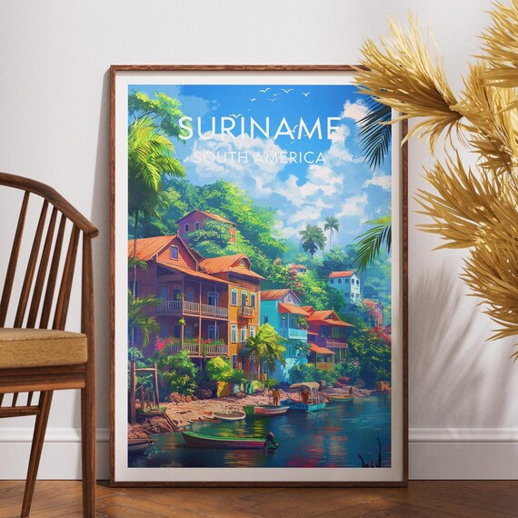 Suriname Vintage Travel Art South America Retro Adventure Wall Poster