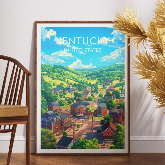Kentucky Rolling Green Hills Historic Small Town Travel Poster