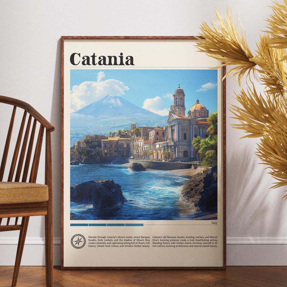 Catania Italy Mount Etna Volcano Coast Baroque Town Travel Poster