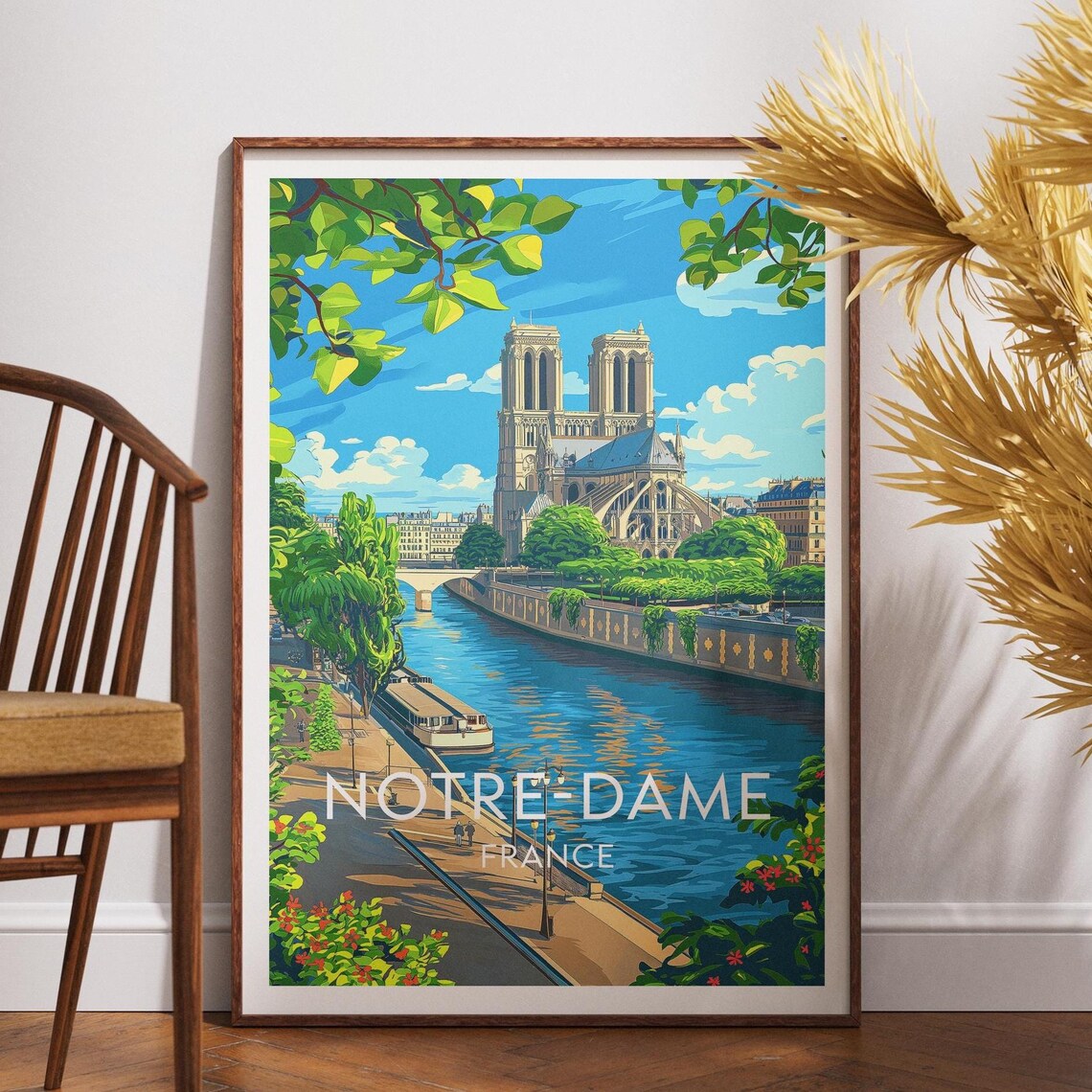 Notre-Dame France Cathedral Seine River Paris Landmark Poster