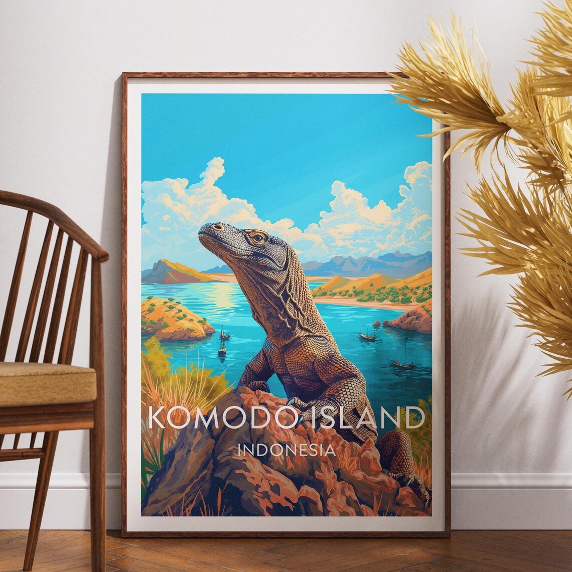 Komodo Island Indonesia Dragon Wildlife Coastal Bay Travel Poster