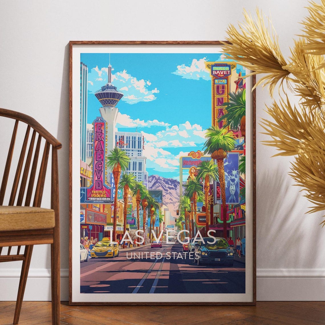 Las Vegas Daytime Strip Street Retro Postcard Travel Poster Art