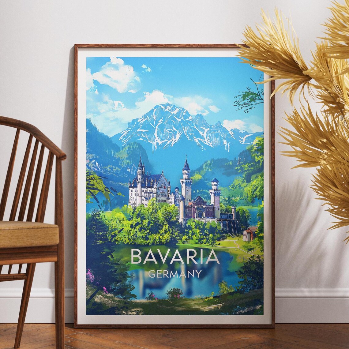 Bavaria Germany Neuschwanstein Castle Alpine Vintage Travel Poster