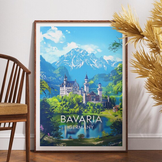 Bavaria Germany Neuschwanstein Castle Alpine Vintage Travel Poster