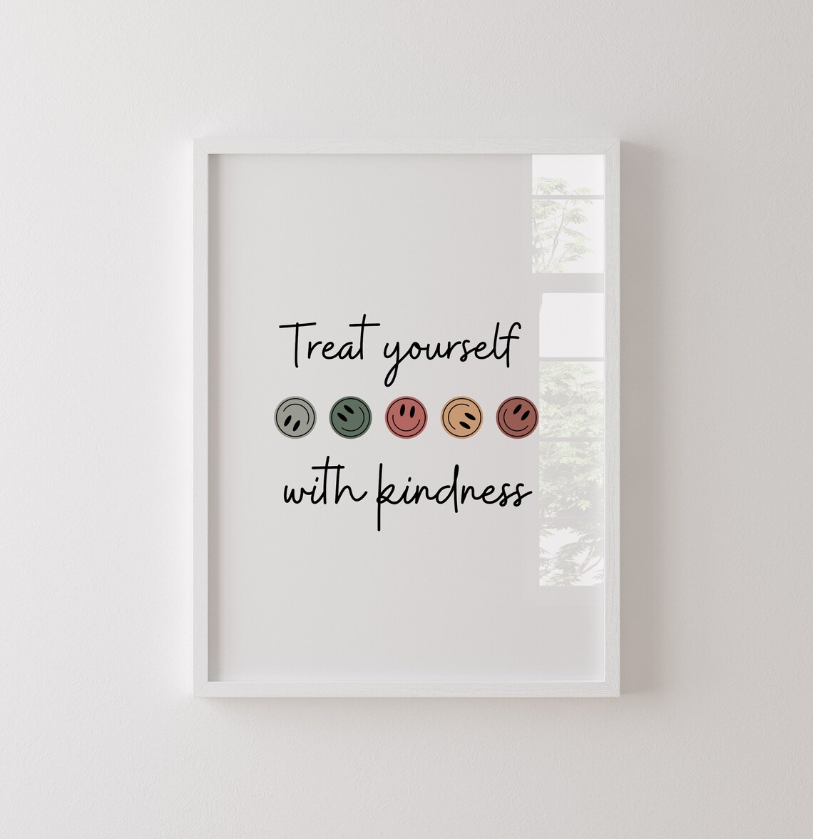 Treat Yourself With Kindness Smiley Face Boho Minimalist Poster