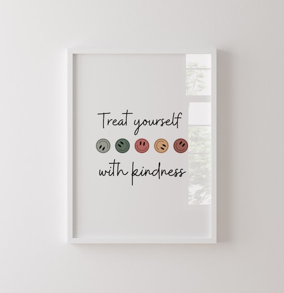 Treat Yourself With Kindness Smiley Face Boho Minimalist Poster