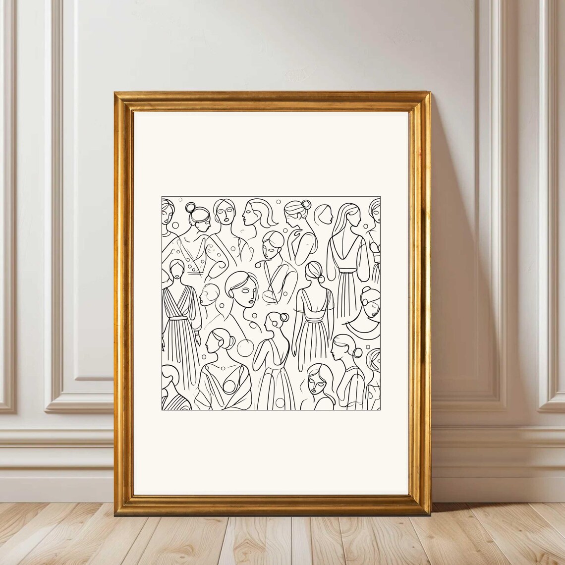 Crowd Of Women In Dresses Minimalist Black And White Line Art Print - Image 3