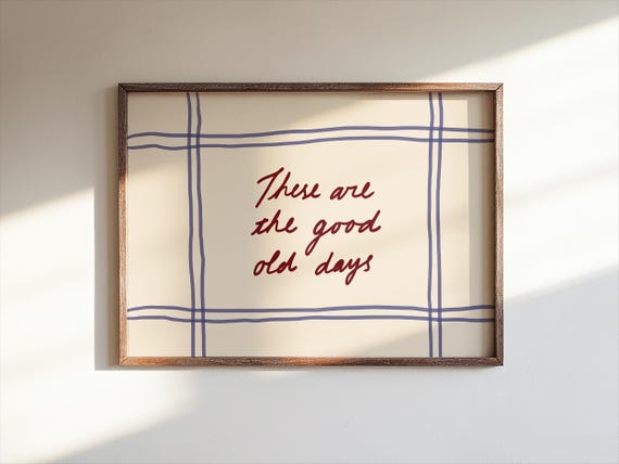 Good Ole Days Print Handdrawn Cursive Blue Red Stripes