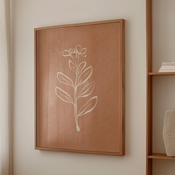 Burnt Orange Flower Line Art Poster, Organic Botanical