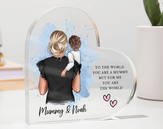 Mothers Day Heart Acrylic Plaque Gift For Mummy And Son Mum Grandma Birthday Gift From Son Grandson Personalized Cake Topper Mother Gift