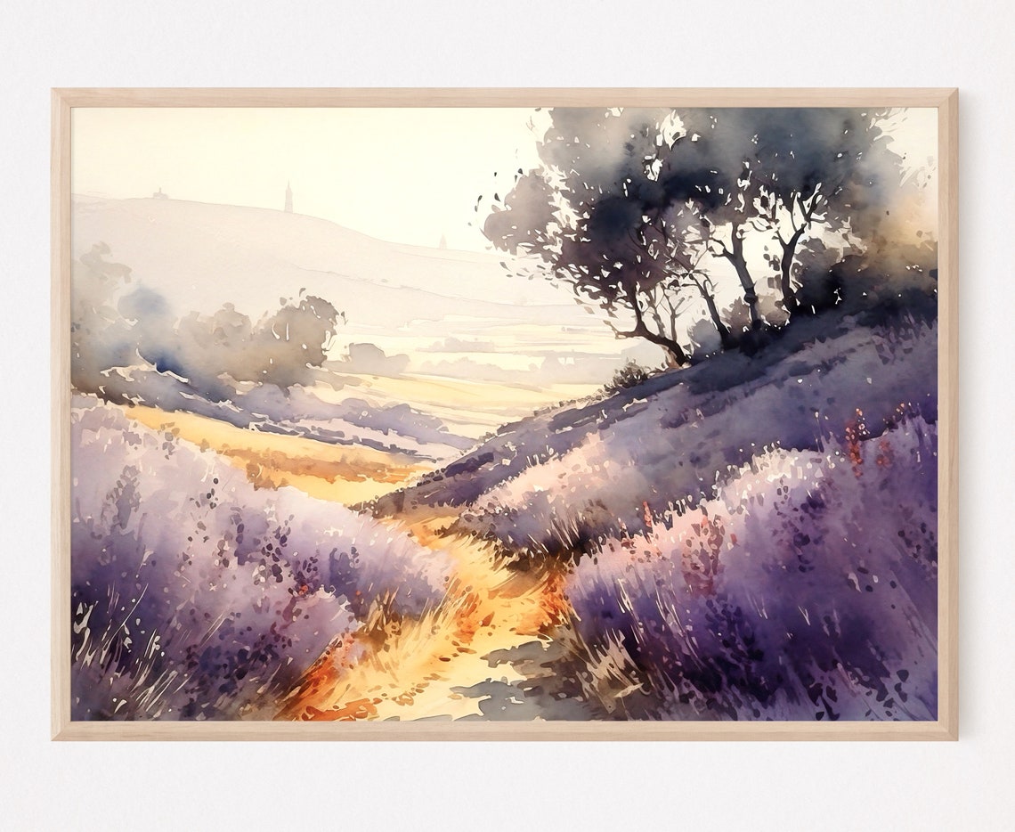 Lavender Field Print French Country Painting Sunrise In Provence France Artwork Provence Wall Art Lavender Wall Art Provence Poster