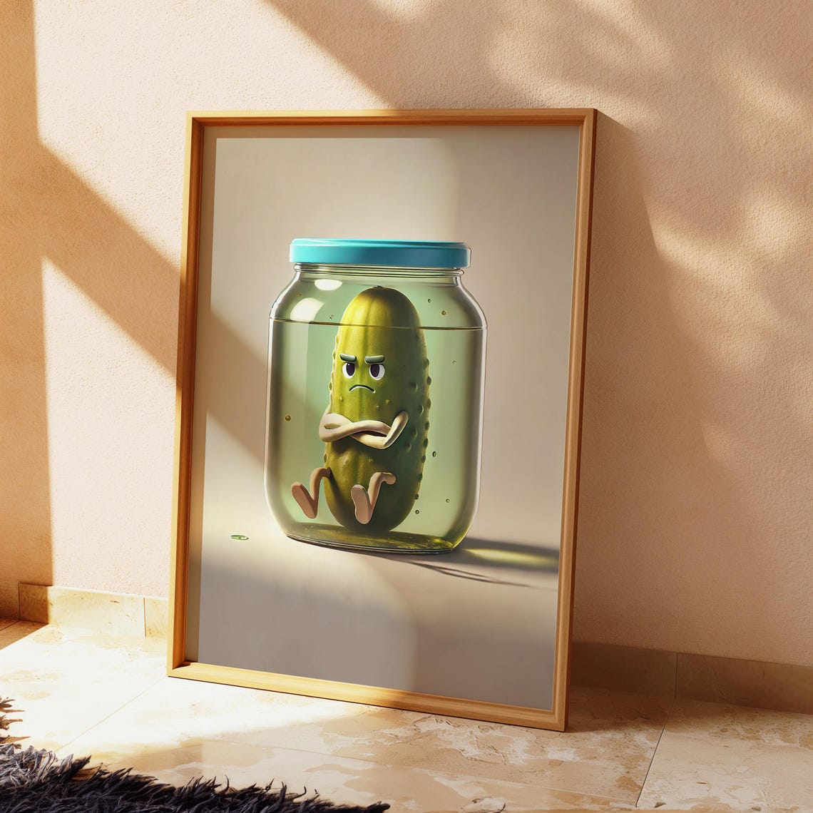 Grumpy Pickle in a Jar Funny Cartoon Food Kitchen Decor Wall Art - Image 4