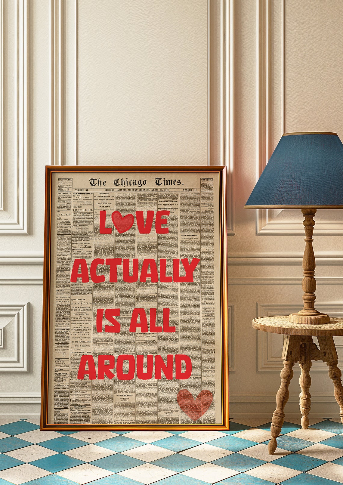 Love Actually Is All Around Red Letters Vintage Newspaper Poster - Image 3