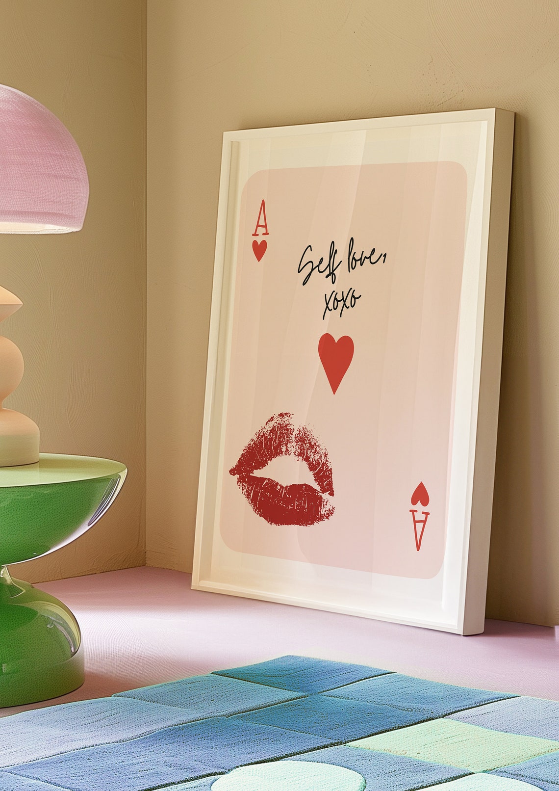 Trendy Ace Of Hearts Print Self Love Poster Pink Trendy Wall Art Playing Card Poster Apartment Aesthetic Preppy Wall Art Love Wall Art - Image 3