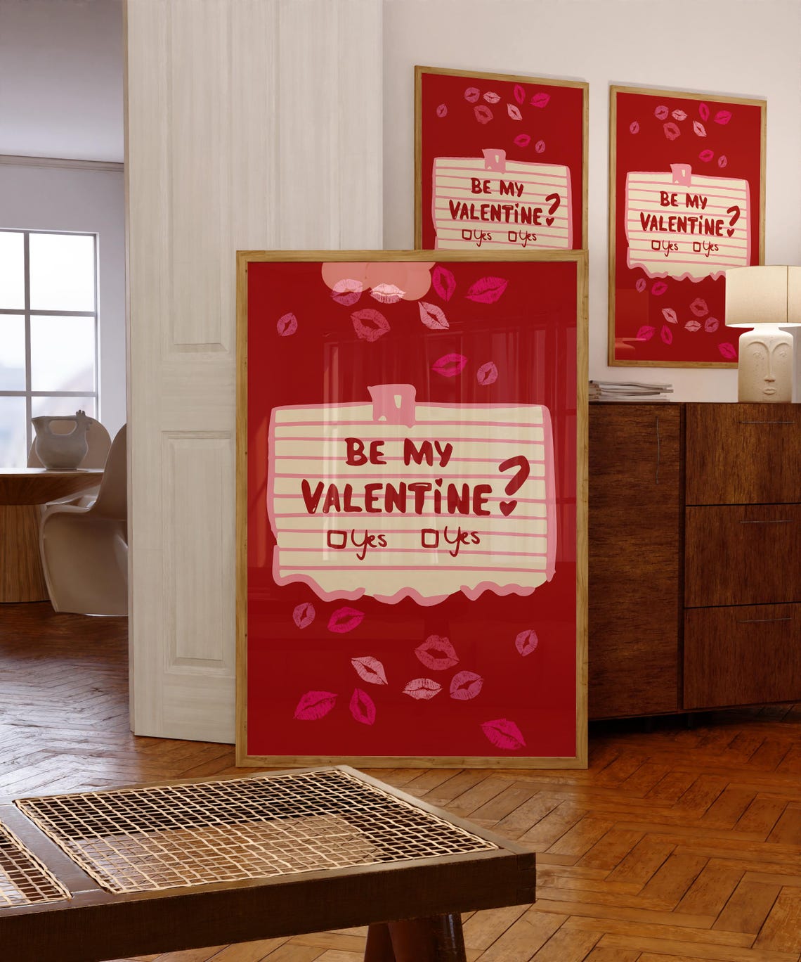Be My Valentine Funny Red Lipstick Kiss Note Trendy Wall Art - Image 2