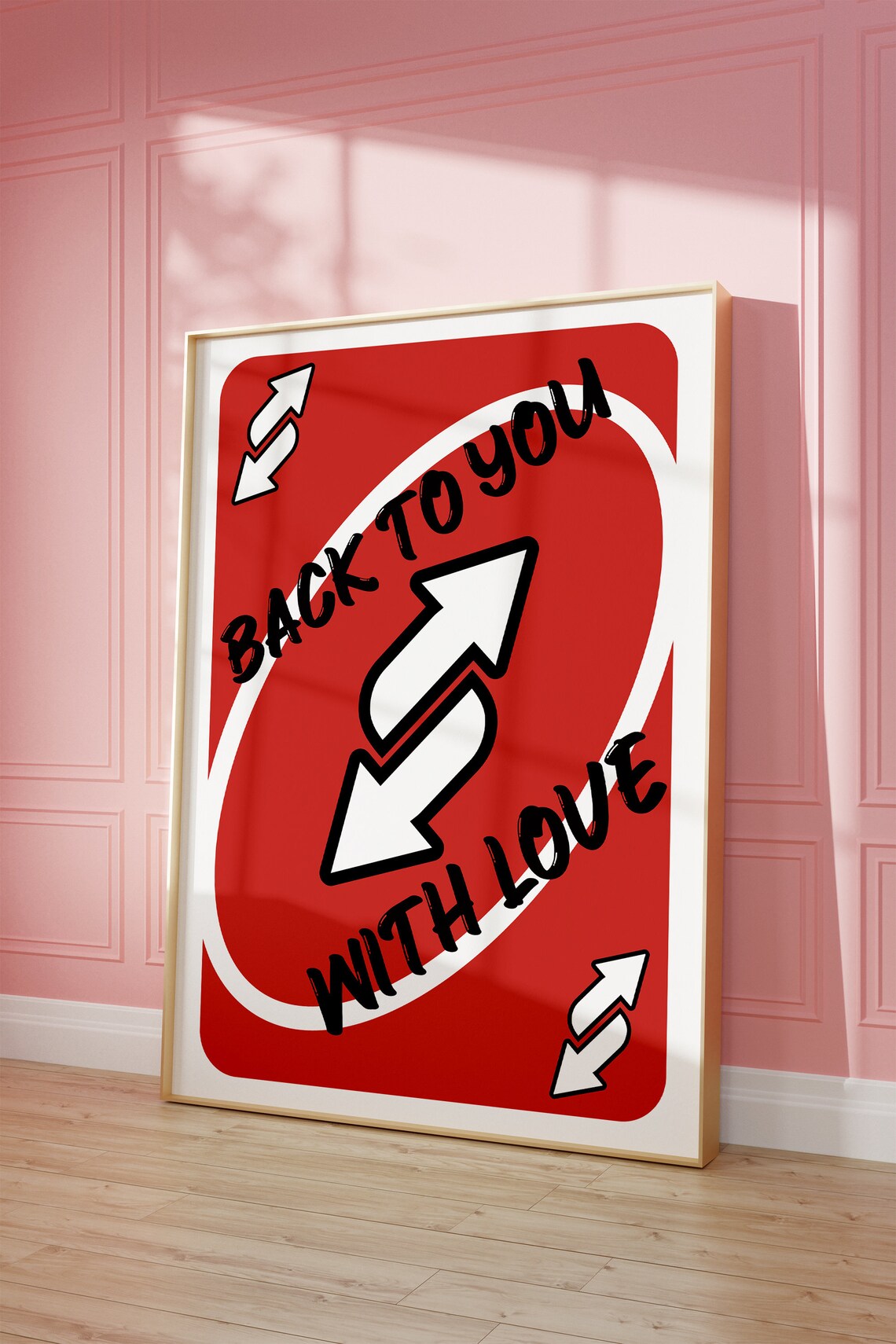 Back To You With Love Red Reverse Card Poster Funny Quote Game Decor - Image 2