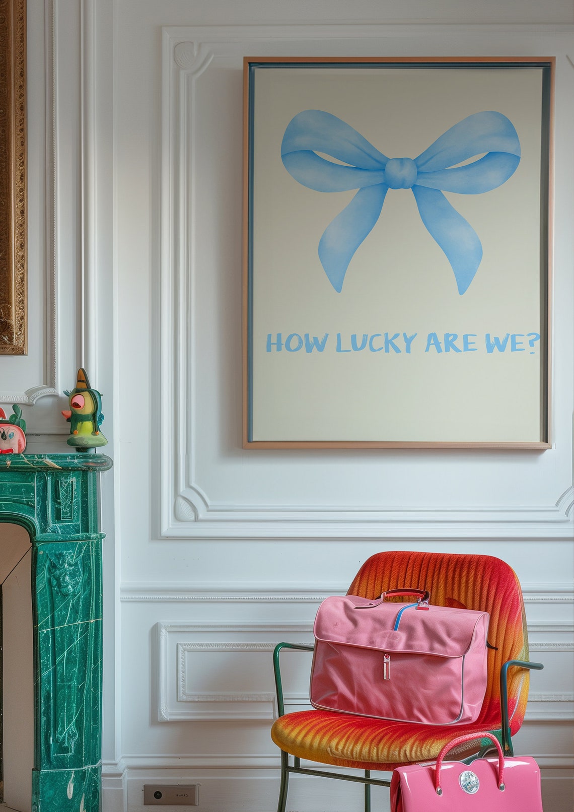 How Lucky Are We Pastel Blue Bow Coquette Aesthetic Wall Art - Image 2