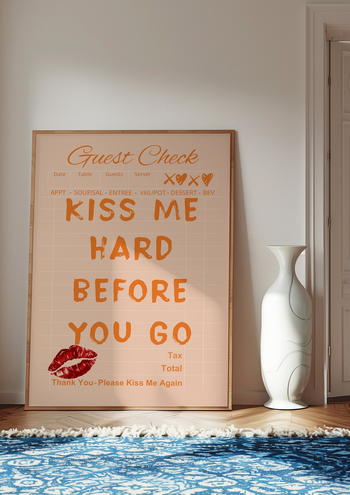 Kiss Me Hard Before You Go Retro Guest Check Lipstick Kiss Poster - Image 3